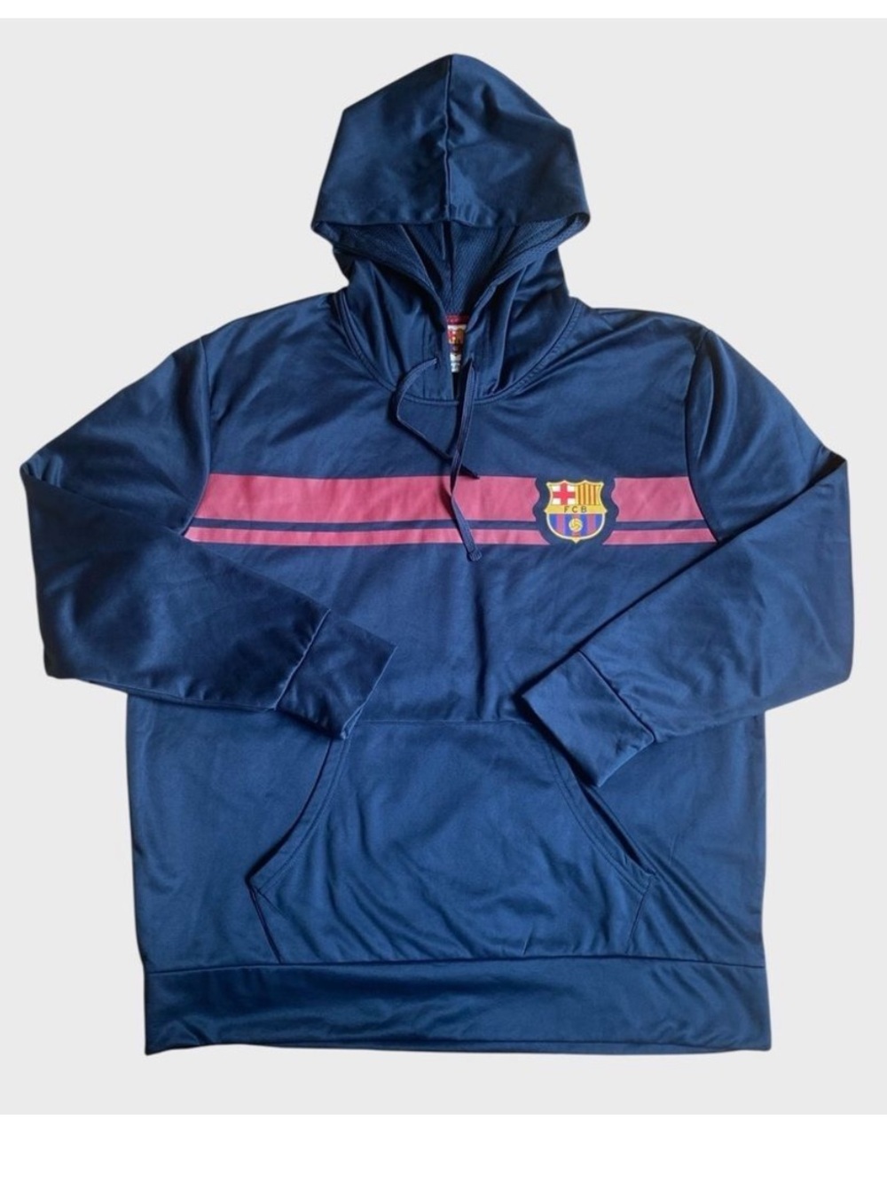 FCB Barcelona Soccer Club Pullover Hoodie Men XL Blue Lightweight Pockets Futbol